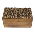 thumbnail image 5 of DecMode Floral Handmade Brown Mango Wood Decorative Box with Hinged Lid, 3 Count, 5 of 8