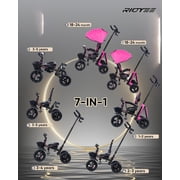 7-in-1 Folding Toddler Tricycle for 18 Months to 5 Years, Tricycle Stroller with Dual Brakes, All-Terrian Rubber Tire, Tricycle for Toddlers with Rotatable Seat, Adjustable Push Handle, Pink