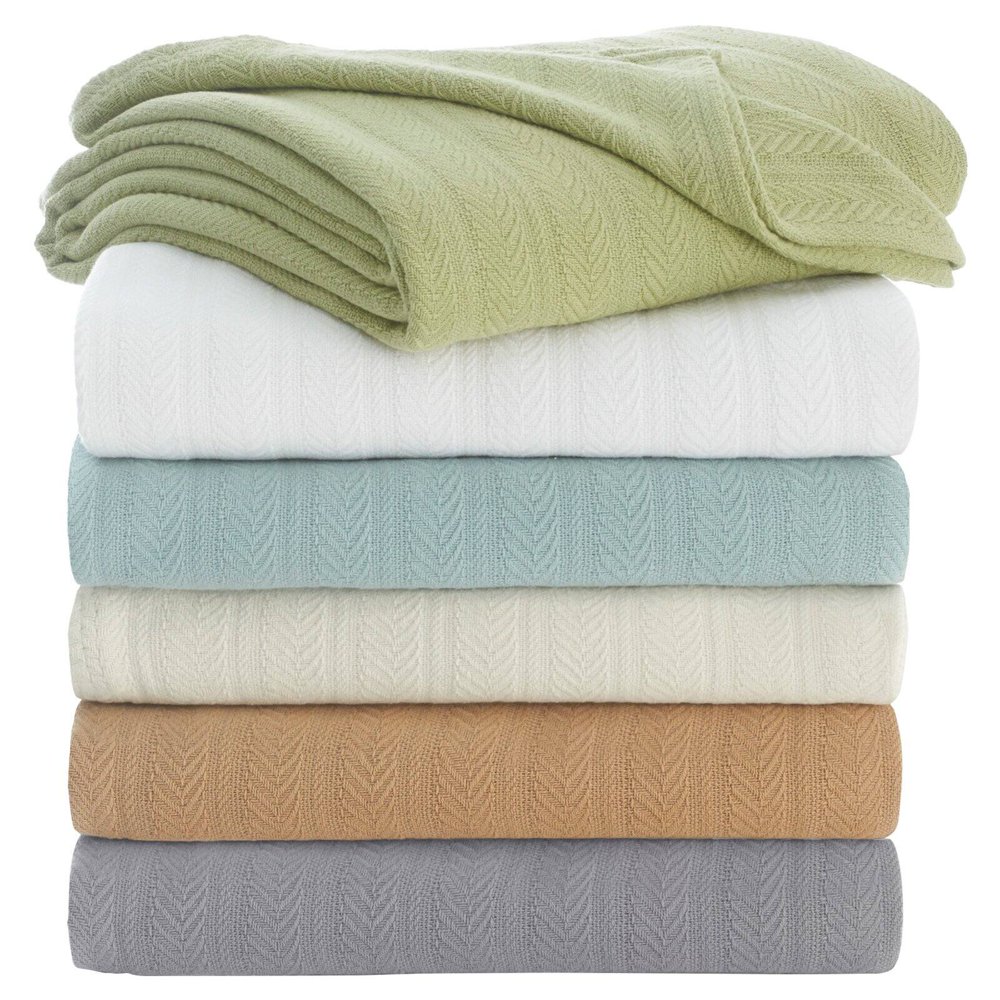 Vellux Chevron Textured Cotton Woven Blanket, Full/Queen, Tan