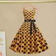 thumbnail image 4 of Joernso Women Dress Retro A-line Big Swing Tight High Waist Bow Decor Sleeveless V Neck Back Zipper Dot Print Contrast Color Party Wedding Prom Ball Gown Summer Midi Dress, 4 of 8