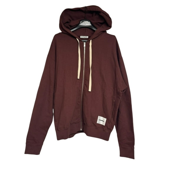 Jil Sander Men Full Zip Thick Terry Logo Patch Hoodie Sweatshirt Small Dark Red