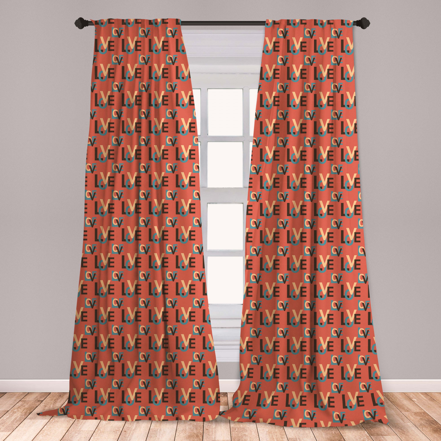 Dark Coral Curtains 2 Panels Set, Vivid Colored Backdrop Image Modern
