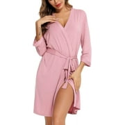kar Short Robes For Women Soft Bathrobe Lightweight Bamboo Kimono Robes Ladies Loungewear Pink Small