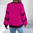thumbnail image 3 of Juslio Womens Sweaters Pullovers Sweaters Color Block V Neck Long Sleeve Knit Hot Pink, 3 of 6