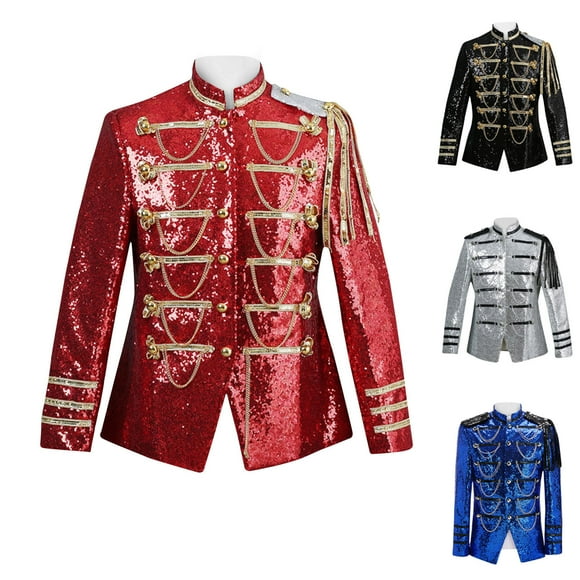UVEASISHA Mens Chinese Style Jackets Regular Fit Casual Stand Collar Dinner Suit Jacket Vintage Embroideried Button Party Dress Coat Today Sales,Red,XL