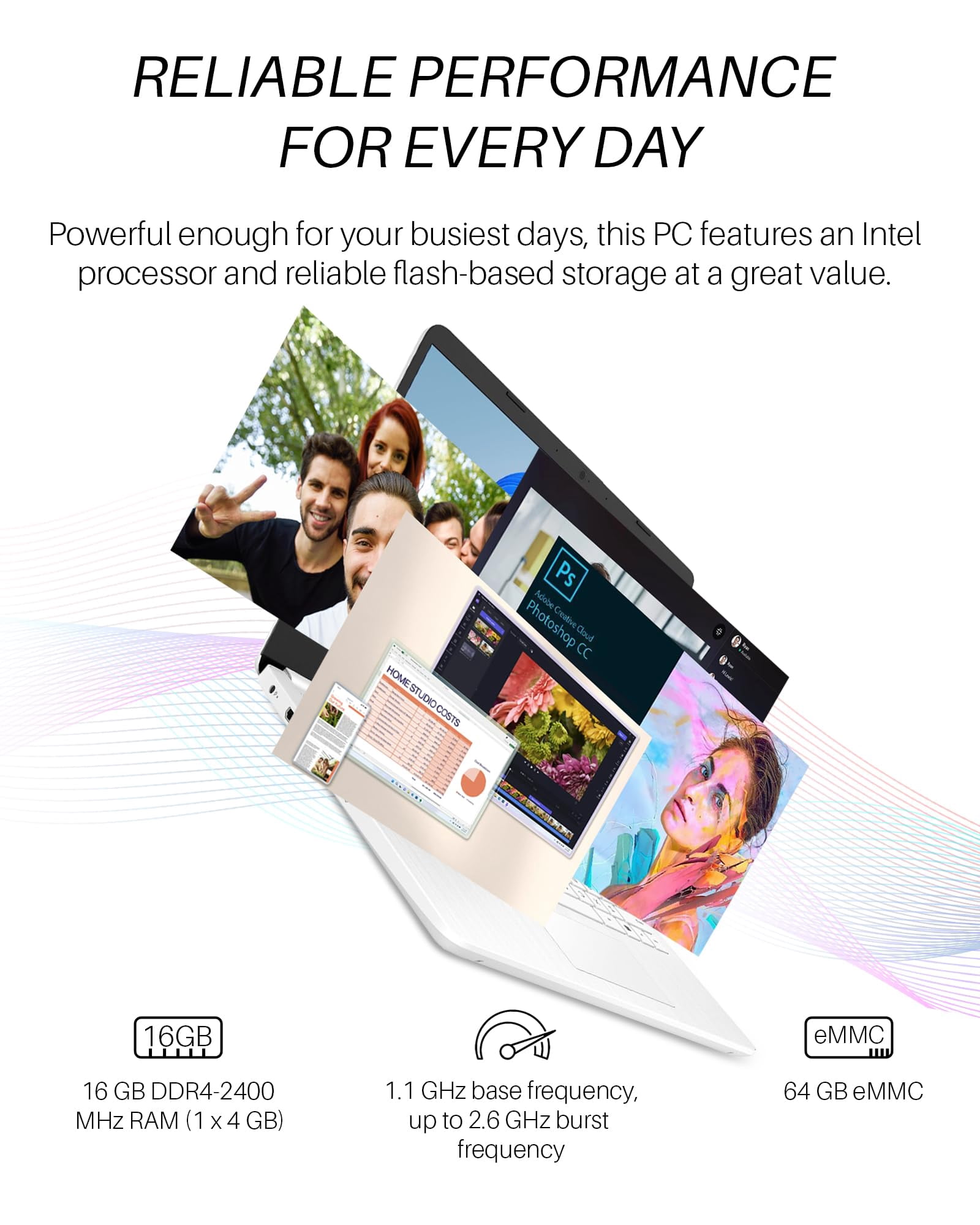 HP 14 Inch Laptop for College Students, Ultral Light Laptops for Business, Intel Celeron N4120, 16GB RAM + 320GB Storage (64GB eMMC+256GB MSD), 1-Year Office 365, White, Windows 11 S