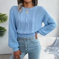 thumbnail image 4 of Fall Clothes, Ropa De Invierno Para Mujer Outfits Cowl Hoodie Tunic Women's Autumn Winter Top Ins Style Casual Lantern Sleeve Knitted Sweater And Top Casual Lantern Sweater Neck (S, Blue) TBKOMH, 4 of 5
