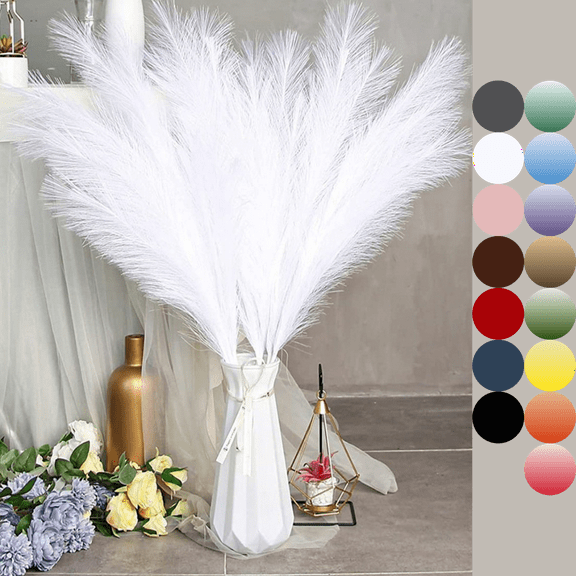 HBBKVI 10 Pcs Artificial Pampas Grass Fake Flowers White, 22 Inch Tall with Silk-like Plumes for Wedding Home Decor, Realistic Look No Maintenance