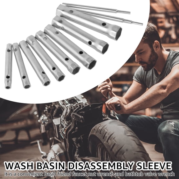 NUAHRHY 10Pcs Shower Valve Socket Wrench Set Remover Carbon Steel Plumber Double-Ended Tubular Spanner Set Extended Spark Install 6-22mm for Water Tap