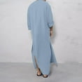 thumbnail image 3 of BADHUB Men's Big and Tall Linen Robes Long Sleeve Muslim Robe Button Up Side Split Kaftan Thobe with Pockets Sky Blue L, 3 of 5