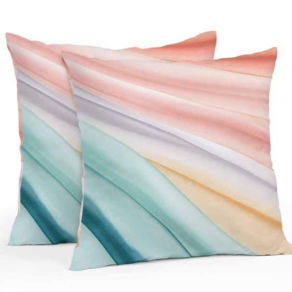 Abstract Line Texture Outdoor Pillow Covers Pack of 2 Pink Blue Yellow Watercolor Modern Art Waterproof Throw Pillow Covers Decorative Cushion Cases for Patio Garden Tent Balcony Couch 16x16 inch