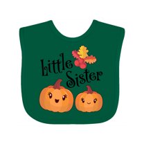 Inktastic Little Sister Pumpkins with Fall Leaves Girls Baby Bib