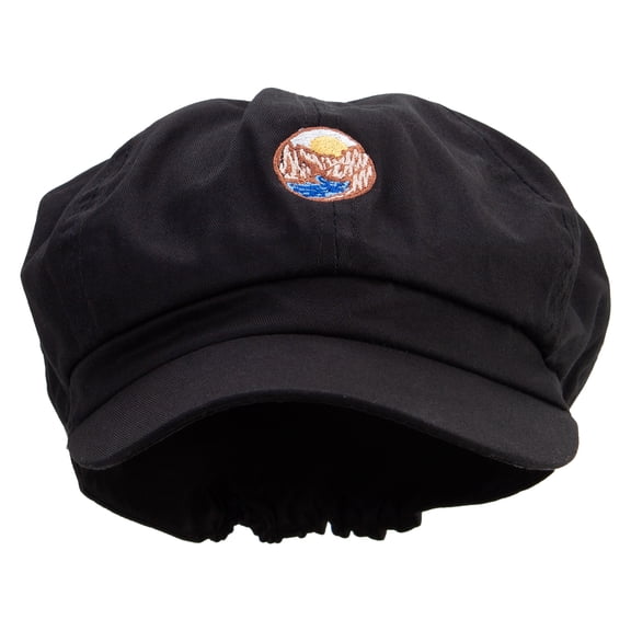 Round Grand Canyon Illustration Embroidered Cotton Elastic Big Size Newsboy Cap - Black XL-2XL