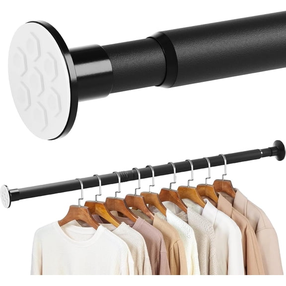 No Drilling Closet Rod, 27.5-82 Inches Hanging Closet Rod for Clothes, Closet Bar & Pole Heavy-duty, Closet Rods for Hanging Clothes For Closet Wardrobes Bathroom Laundry RV Curtains,Black