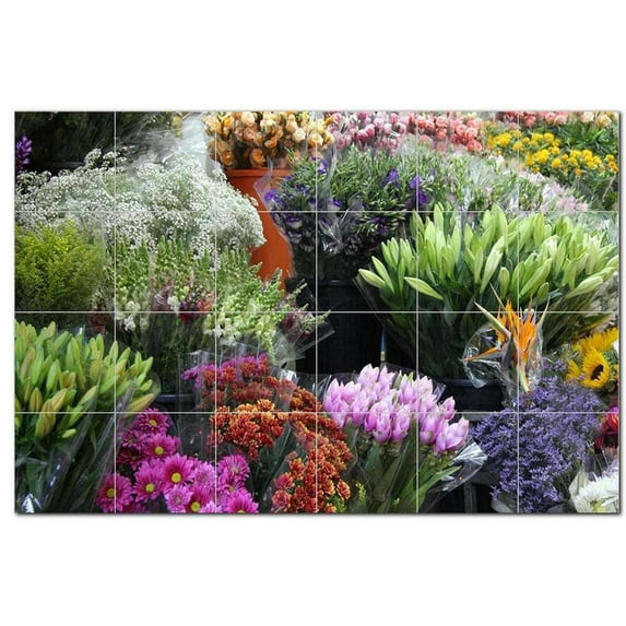 Flowers Republic Ceramic Tile Mural Kitchen Backsplash Bathroom Shower, 405066-X
