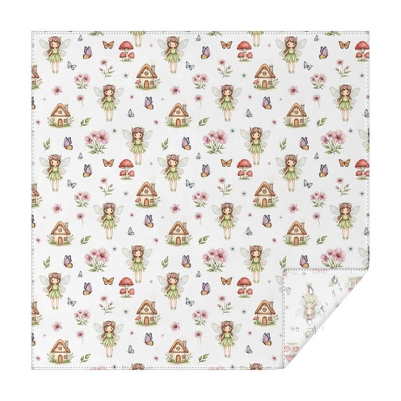 White Fairy Cottage Princess Pattern Square Tablecloth,Waterproof Square Table Cover,Wipeable Spillproof Washable Table Cover for Home Kitchen Party Decor 42"X42"(107x107cm)