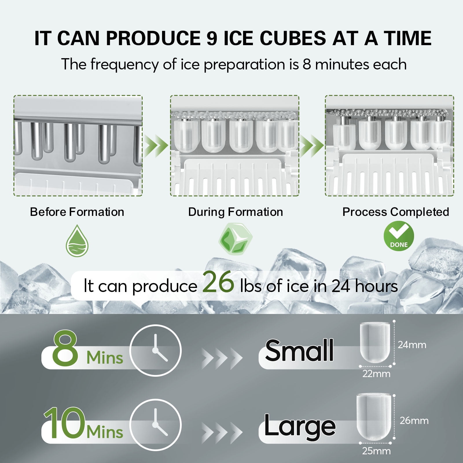 Portable Counter Top Self Cleaning Ice Maker Machine -  26lbs/24Hours with Ice Scoop, Basket, Black