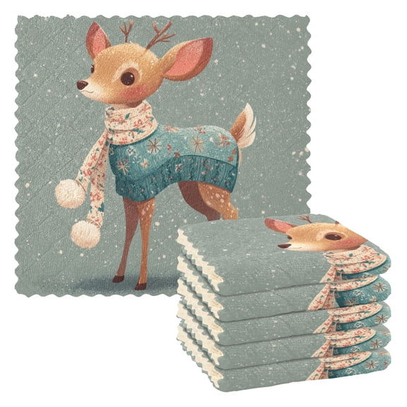 6 Pieces of Kitchen Towels 11x11Inch Kitchen Dish Cloths Kitchen Dish Towels Reuseable Cleaning Cloths Cute Christmas Deer