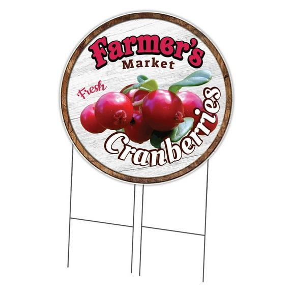 SignMission Corrugated Plastic Sign With Stakes 36" Circular - Farmer's Market Cranberries | Coroplast Yard Sign With Stake |  Made in the USA