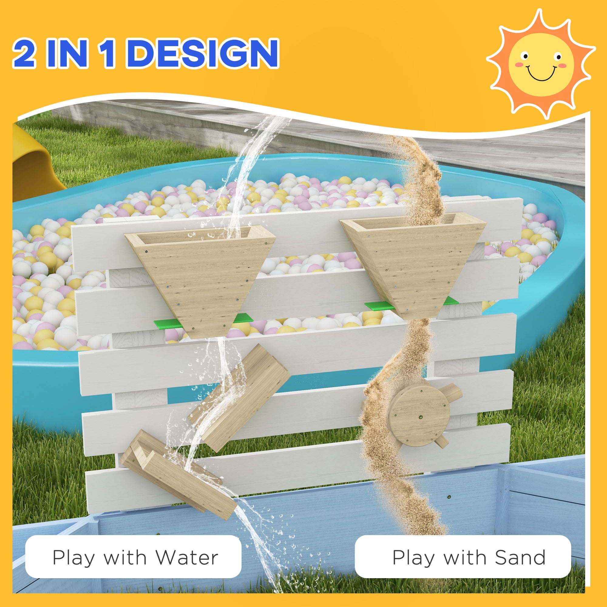 Outdoor Play Equipment Wooden Sandbox for 3-7 Years, 85" x 85" x 25", Blue,Backyard Playset