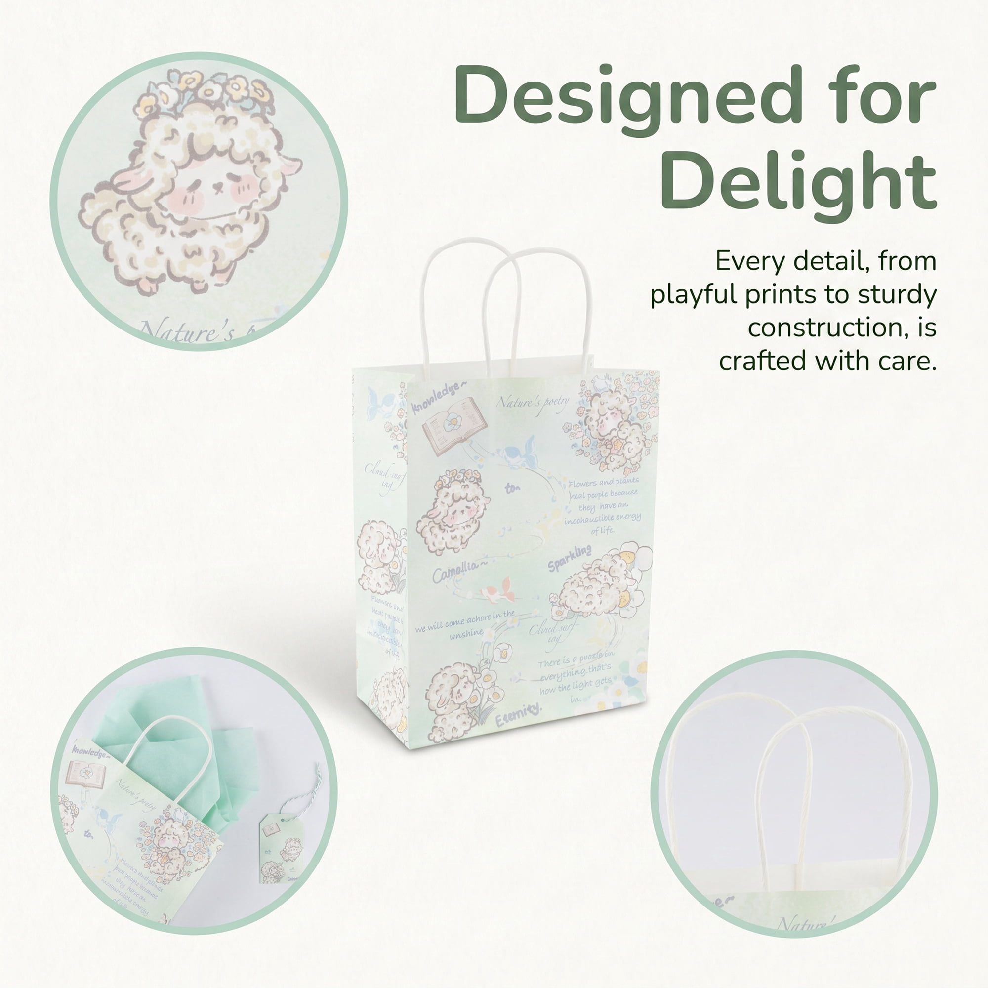 Unique Bargains 6Pcs Thick Cartoon Paper Gift Bags with Handles Sheep 8.3" x 4.3" x 10.6"