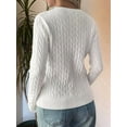 thumbnail image 5 of Women Long Sleeve Cable Knit Sweater Fashion V Neck Fitted Pullover Top Business Casual Fall Outfits White S, 5 of 7