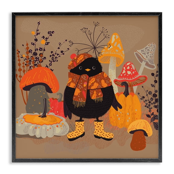 Stupell Industries Bohemian Cozy Crow with Mushrooms Black Framed Giclee Art, 12 x 12, by Verbrugge Watercolor