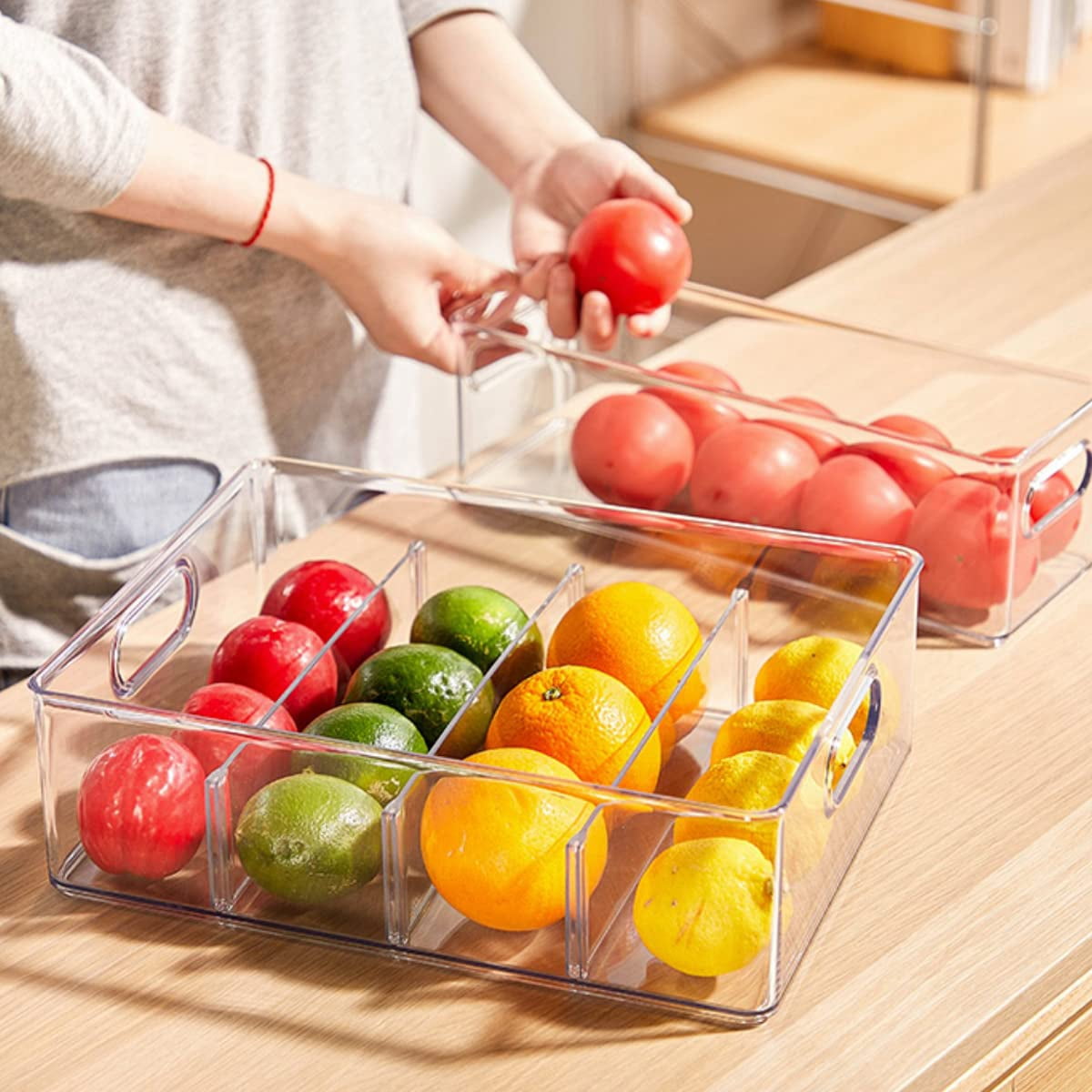 4 Pack Stackable Refrigerator Organizer Bins Pull-out Drawers For Fruit And Veggies Storage Fridge Clear Drawer Containers With Handle Divided Organization Produce Saver
