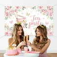 thumbnail image 3 of Tea Party Backdrop Banner Pink Floral Butterfly Teapot Let's Partea Background Spring Girl Princess Wonderland Afternoon Tea Cake Table Decorations Supplies, 3 of 7