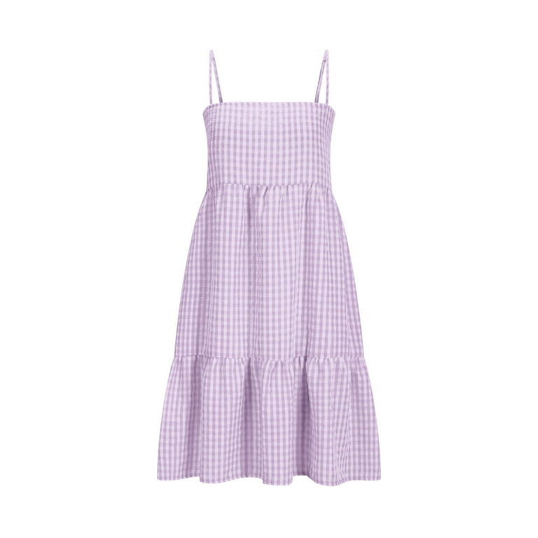 Vetsdori Sleeveless Mini Dresses for Women Beach Slip Dress Plaid Sundress Pleated Summer,Square Neckline Holiday Ladies Dress Tank, Women's, Size: XL