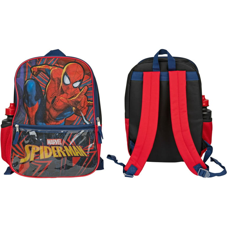 Marvel Spider-Man Backpack Kids 16 5PC Water Bottle School Combo Set 