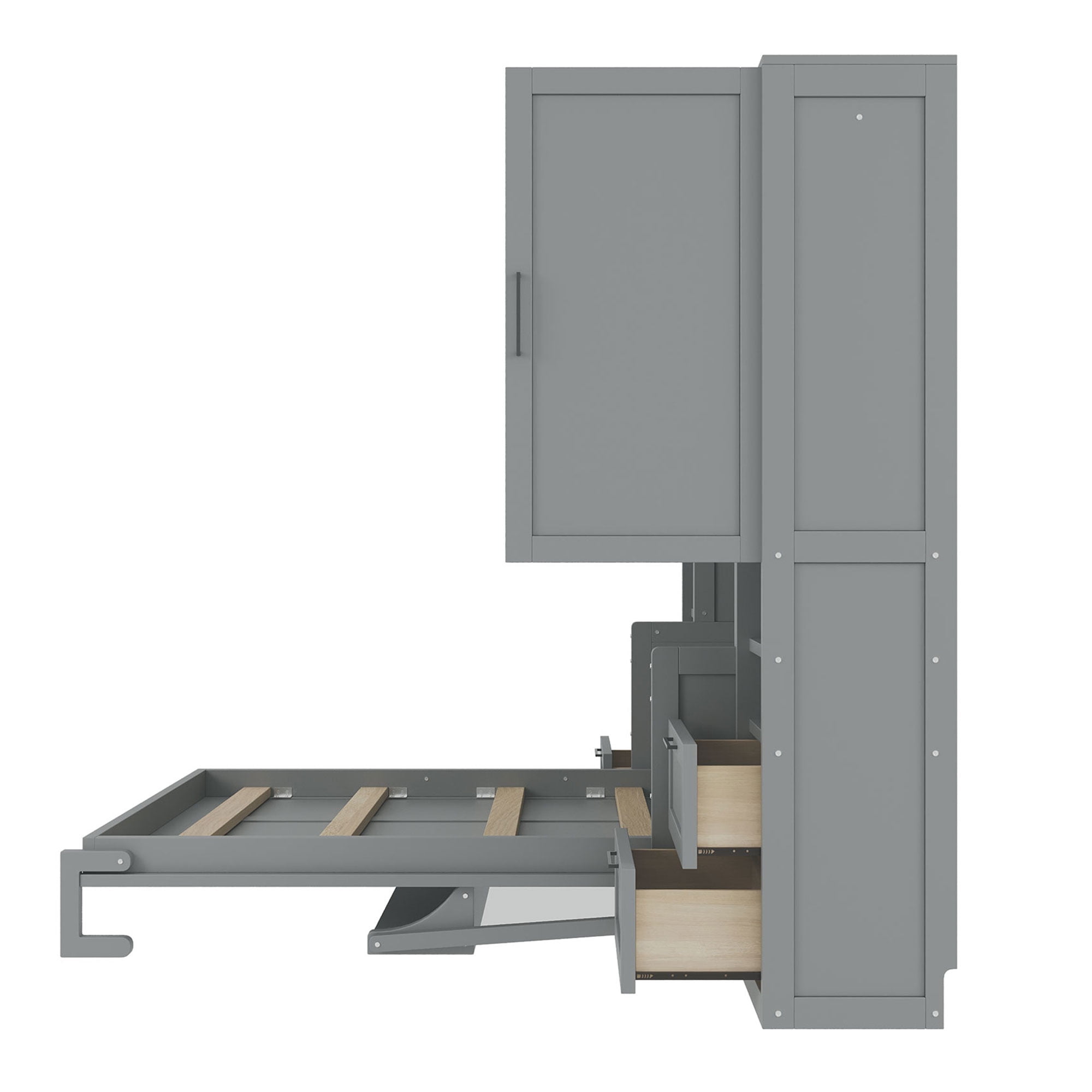 Full Size Murphy Bed with 2 Closet, 4 Drawers and Shelves for Space-Saving Guest Room