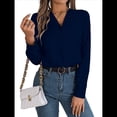 thumbnail image 2 of Blusa Plisada de Larga con Cuello en V para Mujer, Ideal para Oficina Azul XXL, 2 of 8