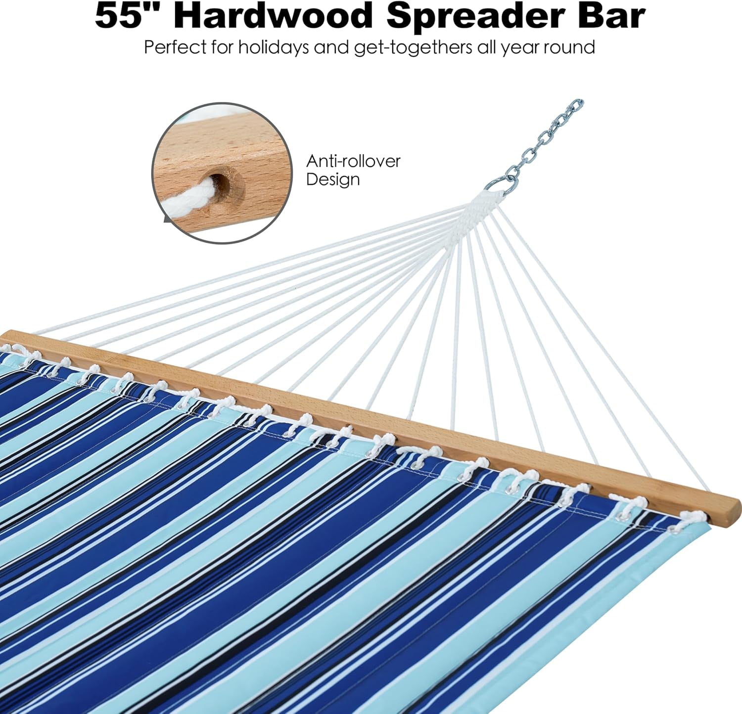 Hammock 2 Person Quilted Fabric Hammocks for Outside, Double 12ft Hammocks with Spreader Bar, Large Removable Pillow, Storage Bag, Carabiners, Max 475 lbs Capacity (Catalina Beach)