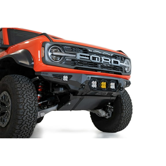 Addictive Desert Designs Ford Bronco Raptor Bomber Front Bumper with Baja Designs LP4 Mounts and Side Cube Light Mounts