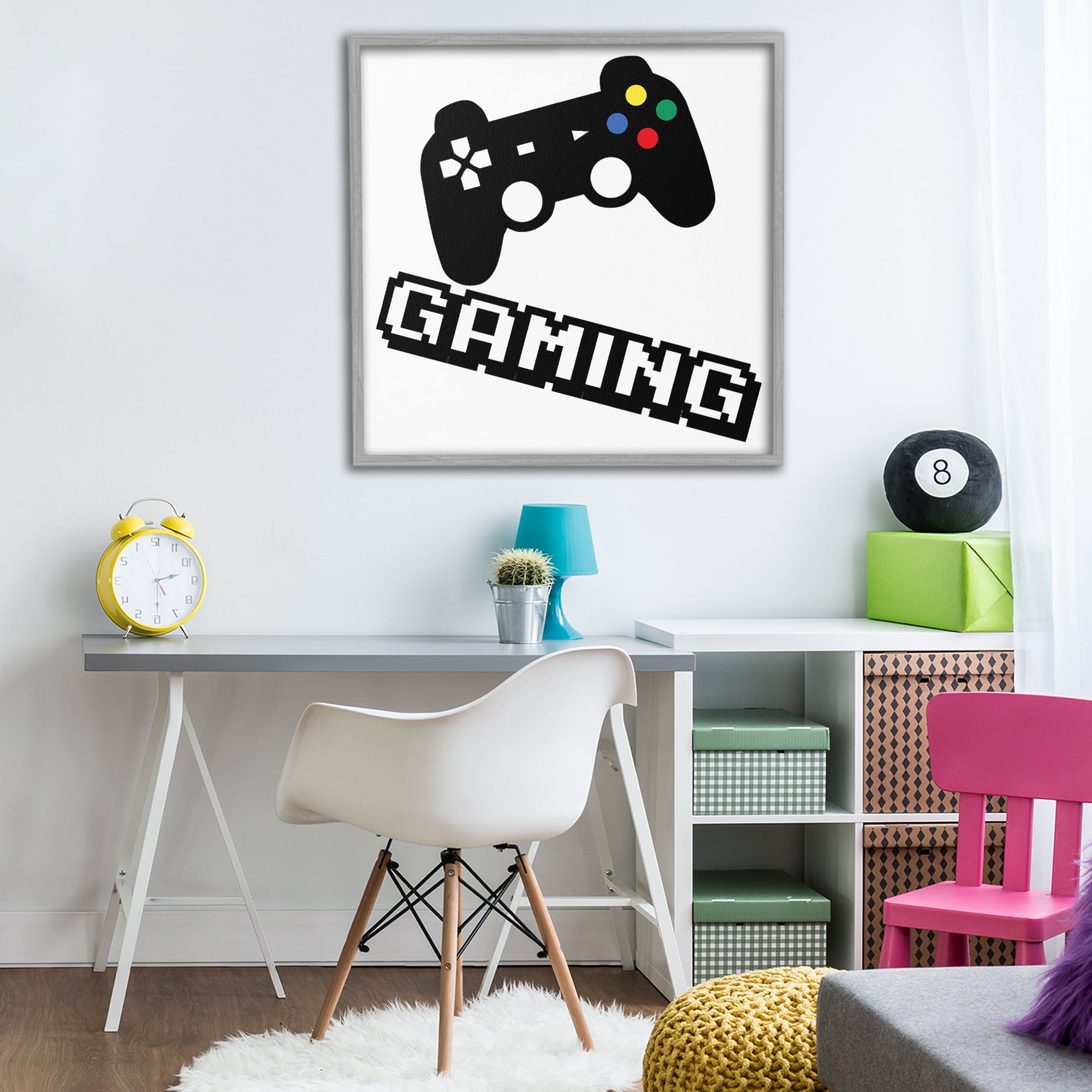 Stupell Industries Playful Pixel Gaming Gray Framed Giclee Art, design by Marcus Prime