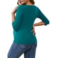 thumbnail image 3 of INSPIRE CHIC Womens V Neck Blouse 3/4 Sleeves Nursing Shirts Solid Ribbed Knitted Buttons Decor Ruched Maternity Tops Large Peacock Blue, 3 of 6