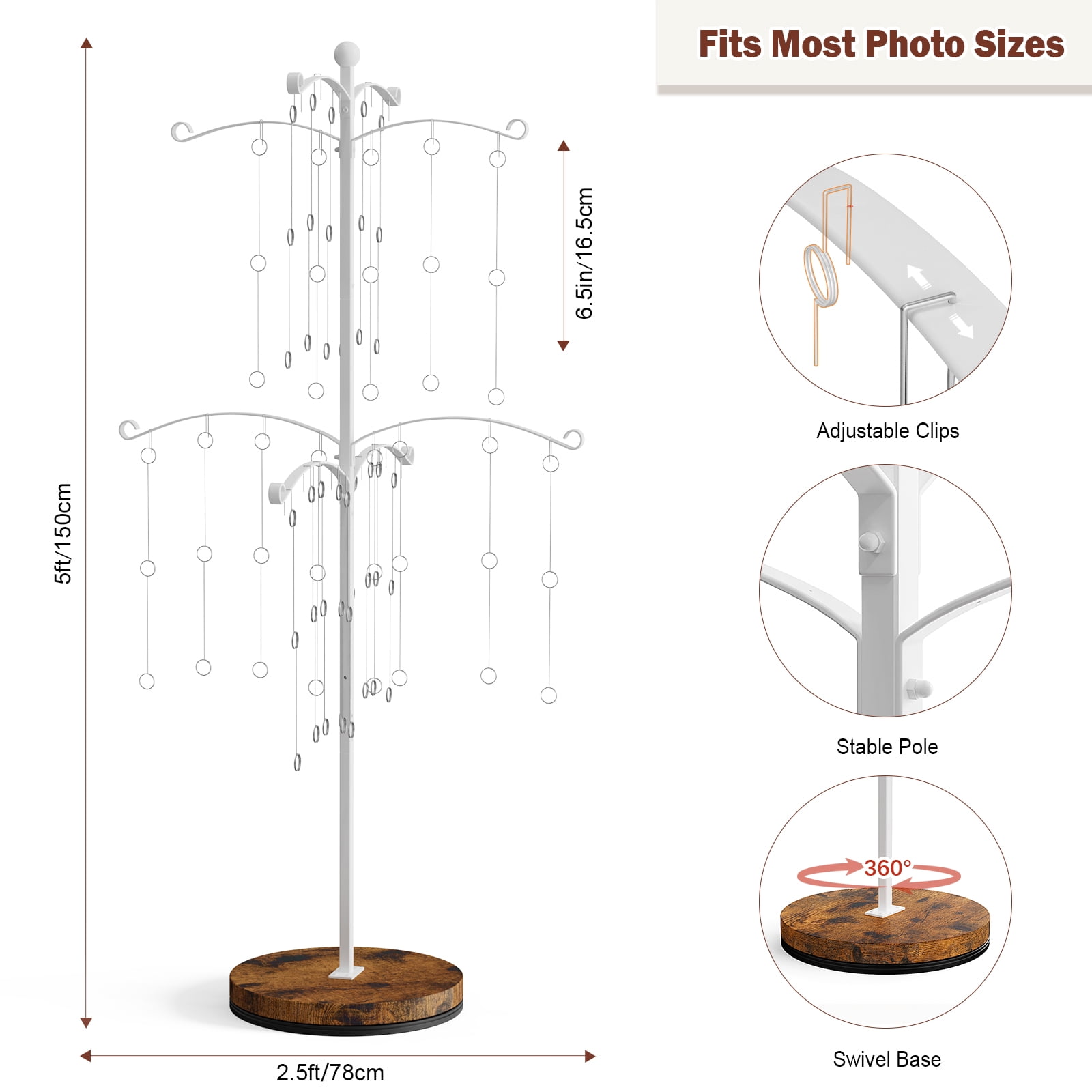 Sfugno Metal Photo Display Tree, 90 Clips Holder for 4x6, 5x7 Picture Frames Hanging & Gift Card Display, Versatile Home Decor for Family Collage Frame, White