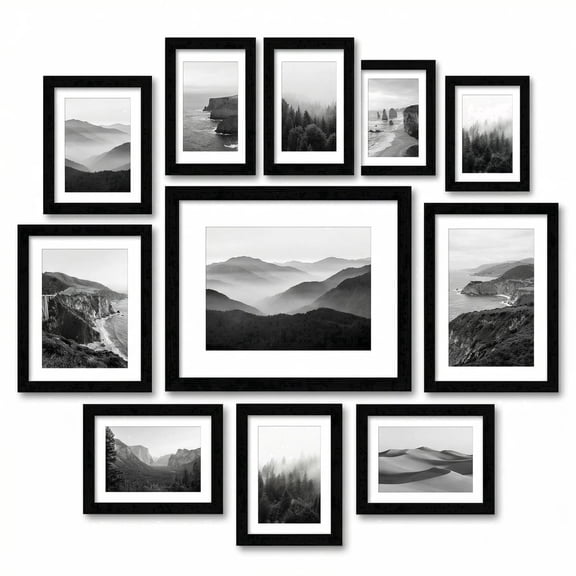 Asoricing 10-piece photo frame set - multi-size combination photo wall - perforated cardstock picture frame - black