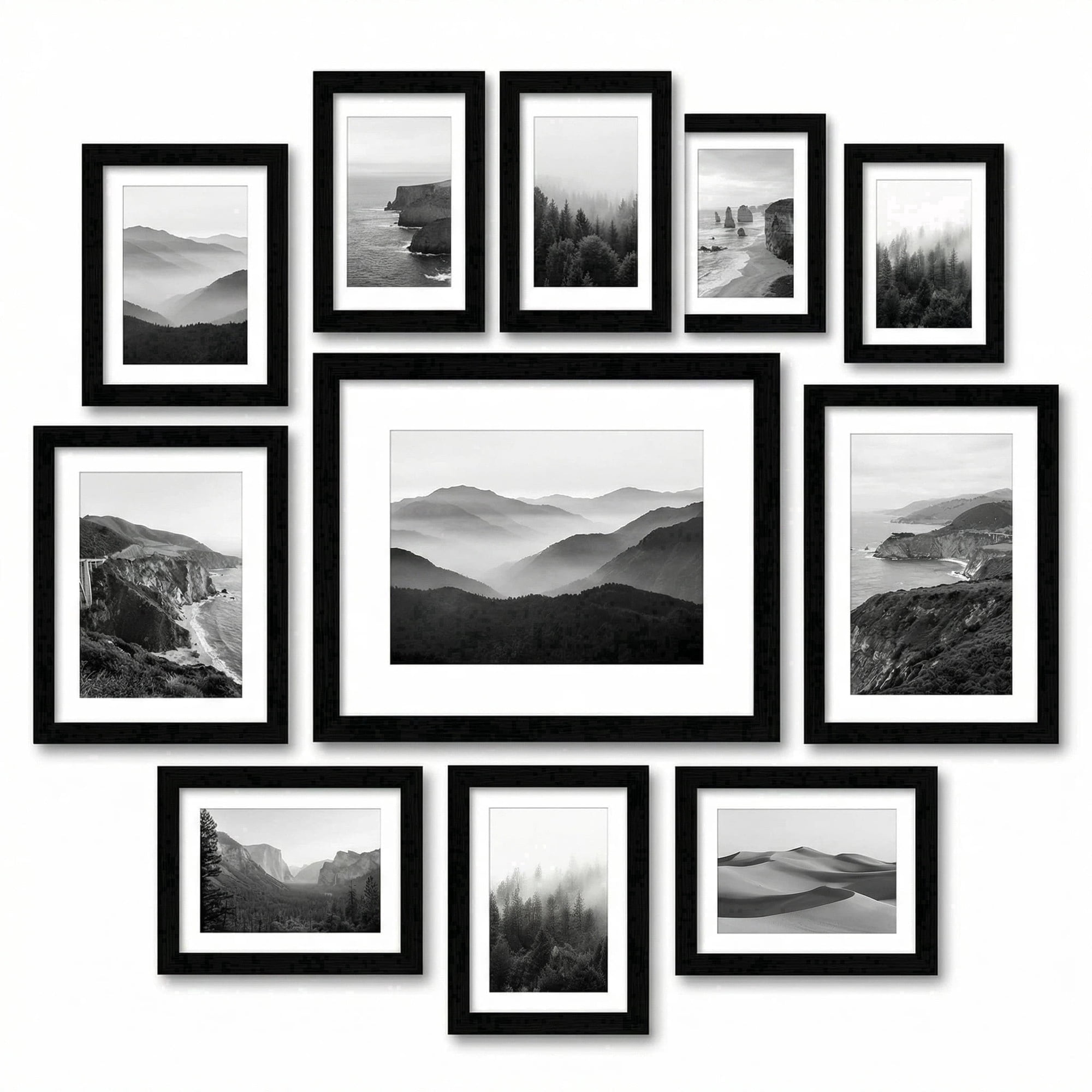 Asoricing 10-piece photo frame set - multi-size combination photo wall - perforated cardstock picture frame - black