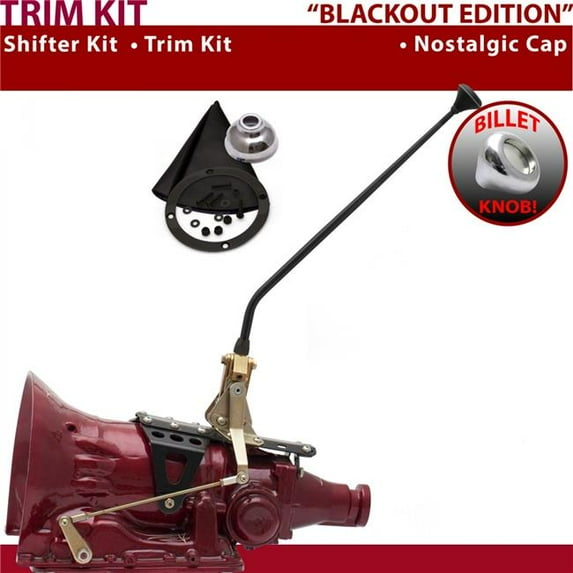 American Shifter 4L80E Shifter Kit Black 16 in. Trim Kit Push Button Cap Black Boot Billet Knob for F2B54