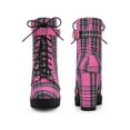 thumbnail image 2 of BLISSFUL STEP Women's Ankle Boots Plaid Combat Chunky Heel Lace-Up Platform High Heel Buckle Boots Hot Pink 7, 2 of 6