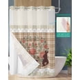thumbnail image 2 of No Hook Shower Curtain with Snap in Liner, Spring Easter Bunny with Pink Rose Brown Plaid Hotel Shower Curtains for Bathroom, Washable Shower Curtain Liner Set with Mesh Top Window, 72"x96", 2 of 6