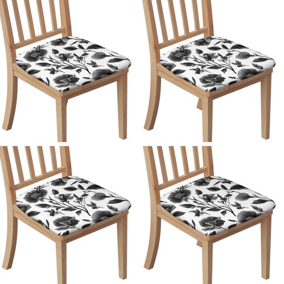 Pioneer Flower Seat Covers for Dining Room Chairs Set Of 4,Stretch Printed Washable Chair Seat Cover with Elastic Ties and Button,Removable Waterproof Couch Cushion Covers
