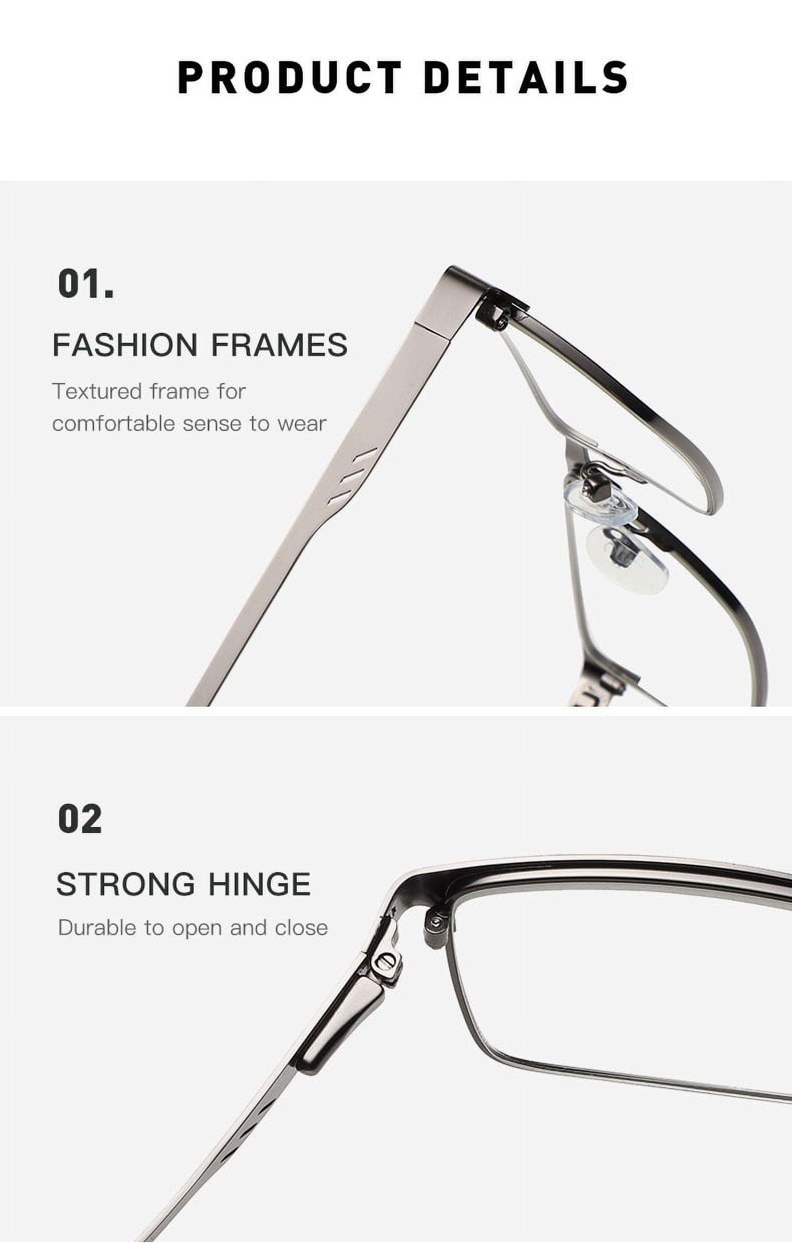 3 Pairs of Mens Classic HD Rectangle Reading Glasses +2.0, Metal Black Spring Hinges Classic Readers 2.0
