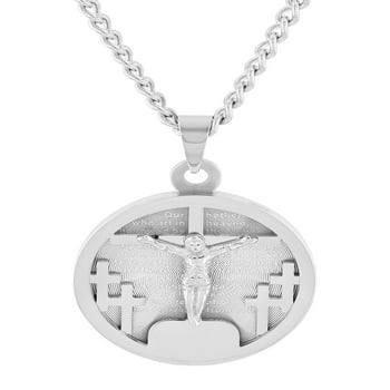 Stainless Steel Calvary Hill The Lords Prayer Medallion Pendant Necklace