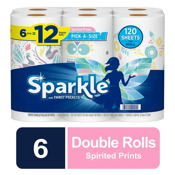 Sparkle Pick-A-Size Paper Towels, Spirited Print, 6 Double Rolls