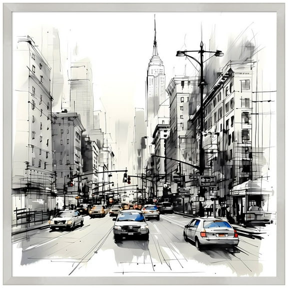Amanti Art Illustrated City IV New York Wood Framed Wall Art Print