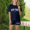 thumbnail image 2 of Zanarzt Kids Summer Outfits for Girls Toddler Kid Girl Outfits Clothes Floral Short Sleeve T Shirt Top Summer Short Set Girl Clothes Dark Blue,6-7 Years, 2 of 4