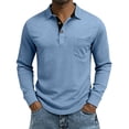 thumbnail image 2 of Men's Casual Polo Shirts with Pocket Basic Long Sleeve Business Work Collared Shirts Spring Summer Tees Top Shirt Light Blue 3XL, 2 of 5